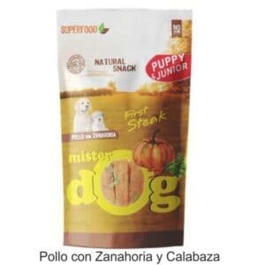 Pollo con zanahoria y calabaza para perros y cachorros, snack natural de alta calidad.
