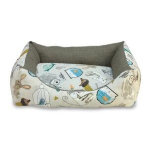 Cama para mascotas con diseño divertido y acolchado, ideal para perros y gatos.