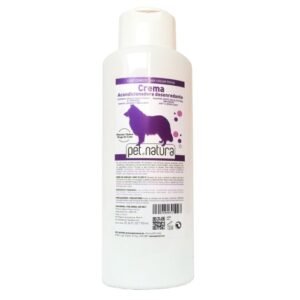 Crema acondicionadora para perros Pet Natura, cuidado del pelaje, cabello brillante y saludable.