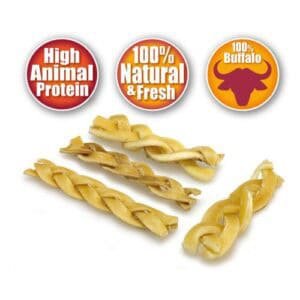 Cuerda de piel de vaca para mascotas, natural y segura.