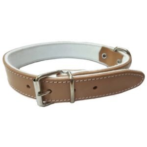 Hebilla ajustable para mascotas, collar de cuero beige, accesorios para perros y gatos.