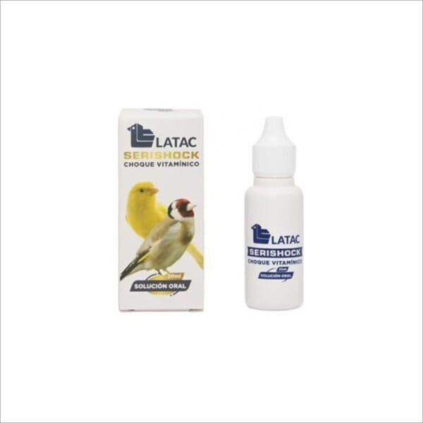 Solución oral para aves LATAC SERISHOCK, vitamina en gotas para aves, 10ml, tienda de mascotas.