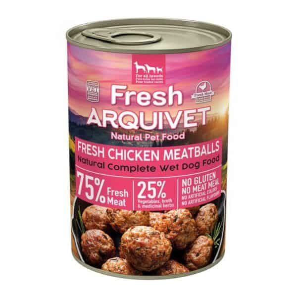 Arveja instantánea con carne de pollo para perros, comida húmeda natural y completa, 75% carne fresca, sin gluten, sin colorantes artificiales.
