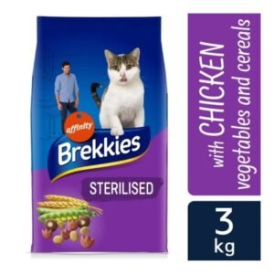 Brekkies para gatos con pollo, verduras y cereales, 3 kg, comida húmeda sterilizada para felinos.
