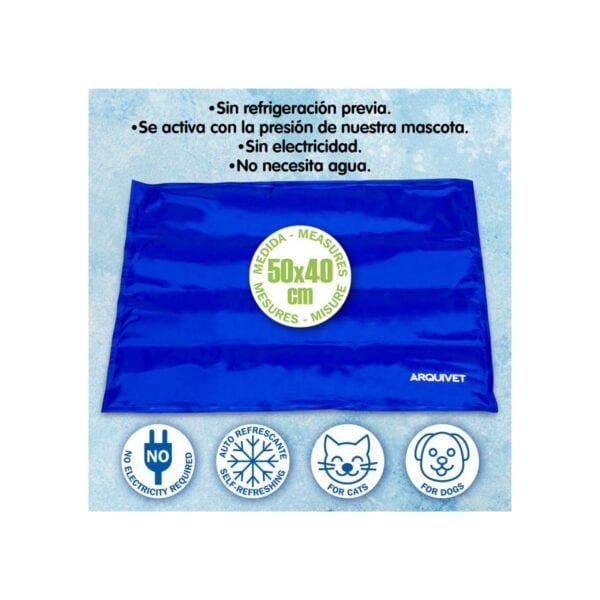 Alto: Bolsa de refrigeración para mascotas sin electricidad ni agua, 50x40 cm.