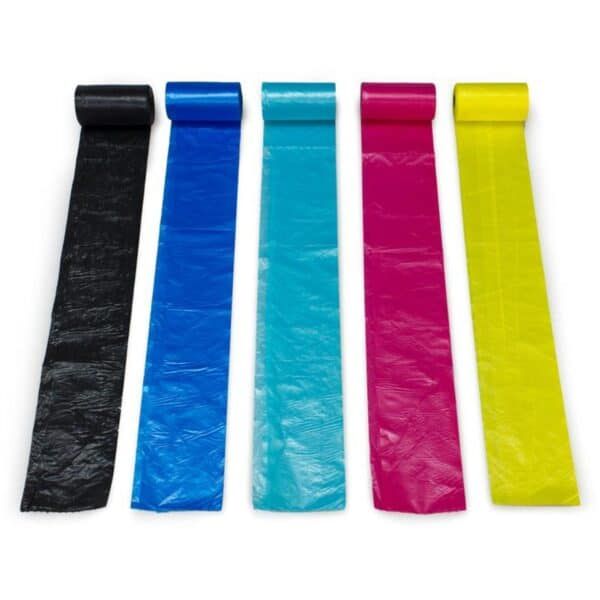 Tiras de bolsas de plástico en diferentes colores para fiestas y eventos, paquete de 5 unidades.