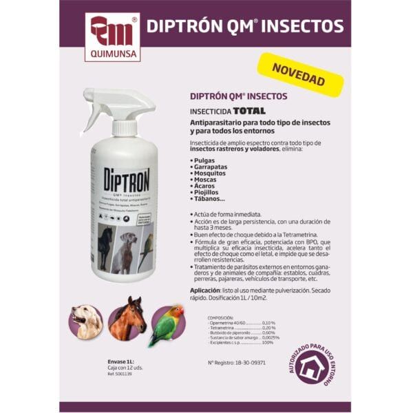 Control de plagas insectos insecticida Diptrón OM para mascotas y animales domésticos en tienda online TodoMASKOTAS, protección efectiva contra pulgas, garrapatas y ácaros.