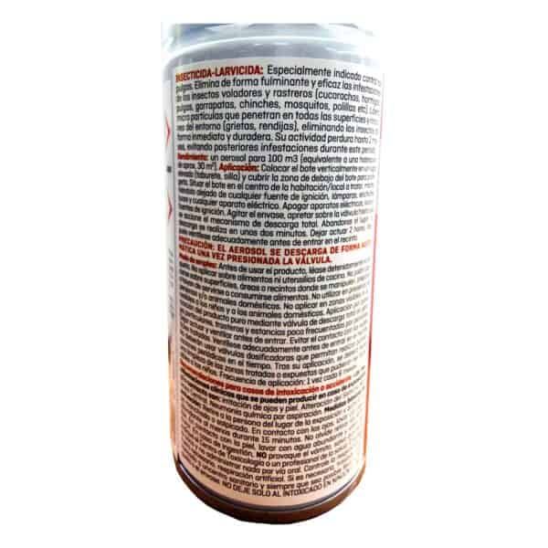 Tapa de aerosol insecticida larvicida para control de plagas en interiores y exteriores.