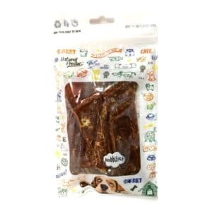 Tiras de carne seca para mascotas, snack saludable para perros, calidad premium.