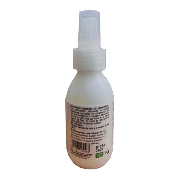 Spray veterianario para mascotas, 125 ml, uso para higiene y cuidado animal.