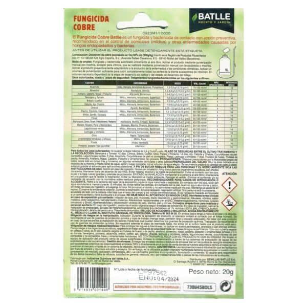 Cebo fungicida cobre para plantas y jardines, control de hongos y enfermedades, 20g.