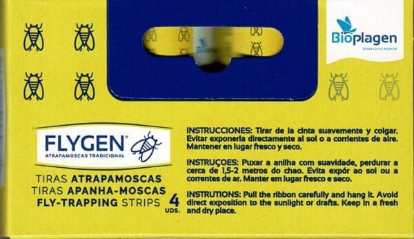 Tiras atrapamoscas Bioplagen para control de insectos, paquete de 4 unidades.