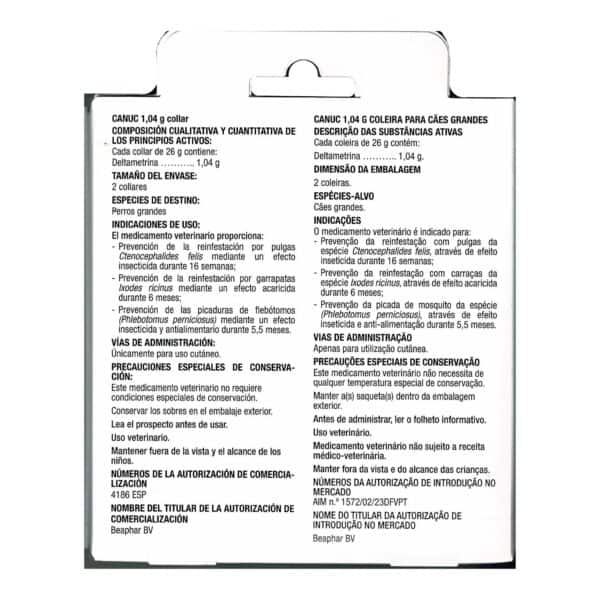 24. Etiqueta de producto para collar anti-reinfestación para perros grandes.