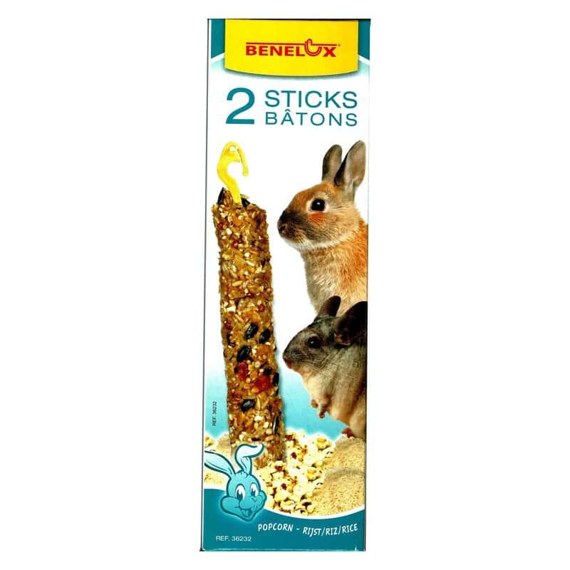 2. Varitas de madera para roedores con semillas y cereal, ideal para conejos y roedores.