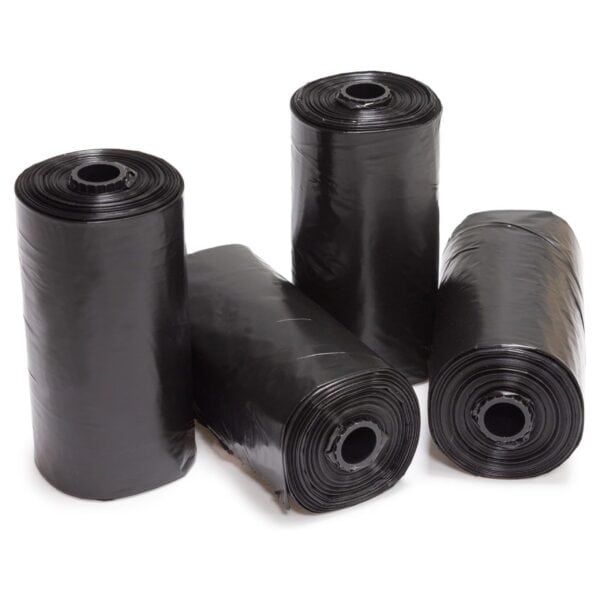 Bolsa de basura negra grande para residuos domésticos y comerciales, resistente y fácil de usar.