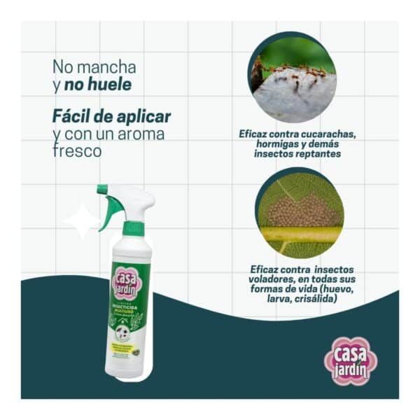Insecticida casero para plagas y hormigas, fácil de aplicar con aroma fresco.