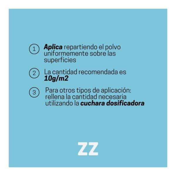 Aplicación de polvo uniforme sobre superficies con cuchara dosificadora para una distribución precisa.