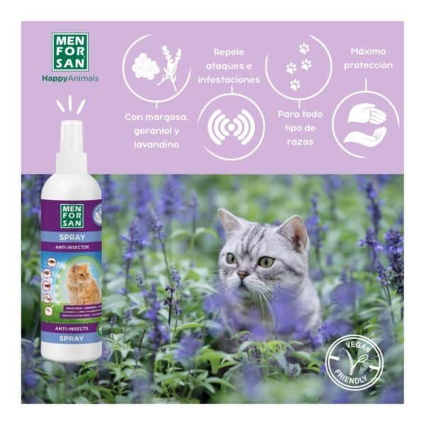 Spray repelente para gatos con hierbas aromáticas y aloe vera, protección contra insectos, natural y vegano.