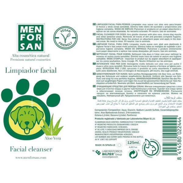 Limpiador facial para perros y gatos con Aloe Vera, natural y vegano, cuidado facial para mascotas.