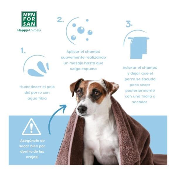 Champú para perros, cuidado del pelaje, higiene canina, consejos de baño mascotas, productos para perros y secado adecuado.