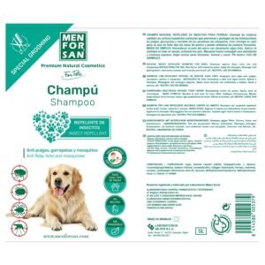 Champú para perros antipulgas y garrapatas, repelente natural de insectos, sin parabenos, ph neutro, 5L.