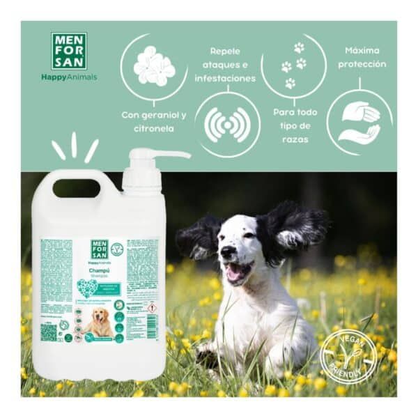 Champú para perros con ingredientes naturales y protección máxima para todo tipo de razas.