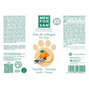 Esencias de colonia para perros, agua de colonia natural con aroma a vainilla y naranja, ideal para mantener fresca y aromática a tu mascota.