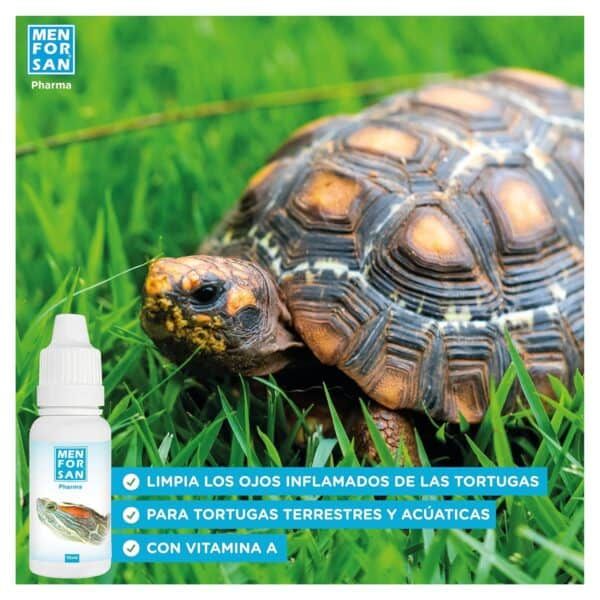 Limpiador para tortugas con vitamina A, combate ojos inflamados, uso en tortugas terrestres y acuáticas.