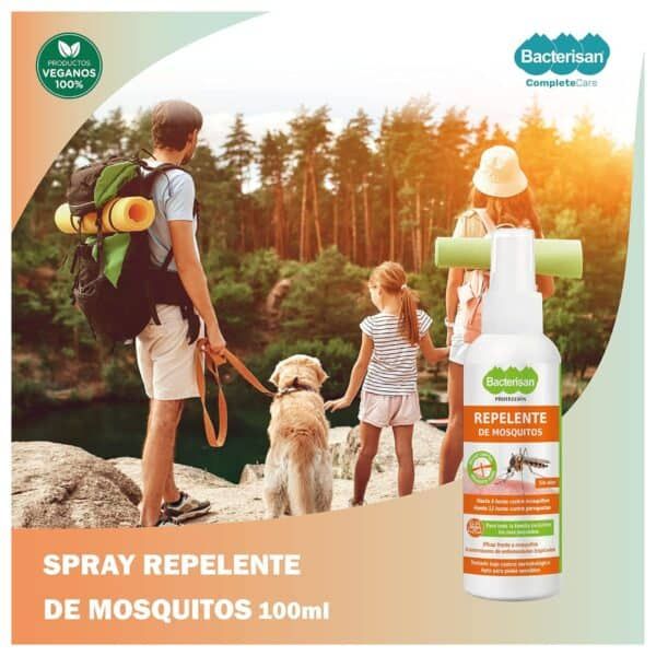 Spray repelente de mosquitos 100ml para protección al aire libre y actividades en la naturaleza.