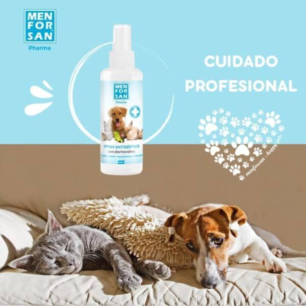 Spray antiparasitario para mascotas con clorpoxidina, protección profesional y segura.