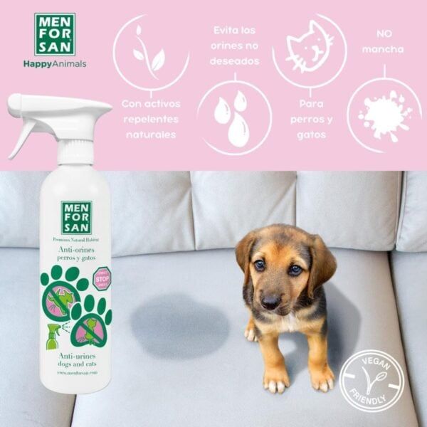 Spray repelente para perros y gatos, protección natural contra orines no deseados, 100% vegano y ecológico.