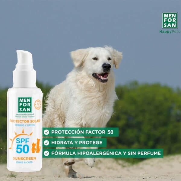 Protector solar para perros y gatos SPF 50, hidratación y protección contra el sol.