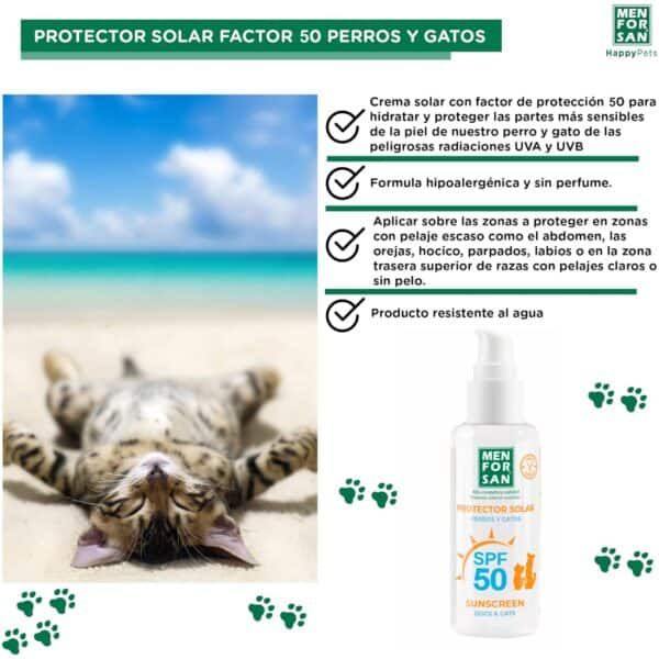 Protector solar para perros y gatos SPF 50, protección y cuidado de la piel.