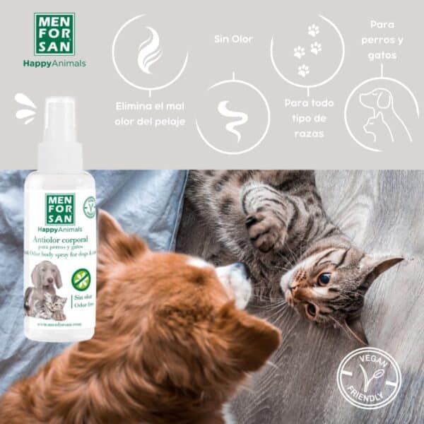 Antieccedor corporal para perros y gatos, elimina olor del pelaje, sin fragancia, apto para todo tipo de razas, cruelty free.