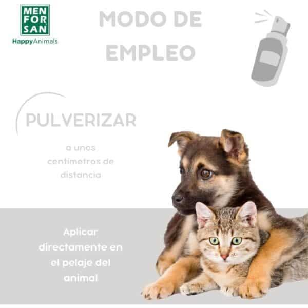Pulverizar en animales mascotas a unos centímetros de distancia.
