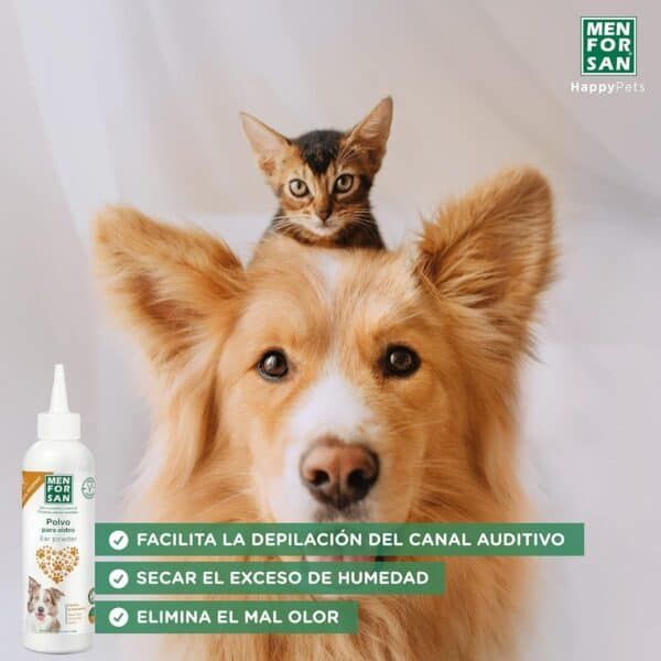 Polvo para odstranición de pelo de mascotas, fácil de usar y efectivo.