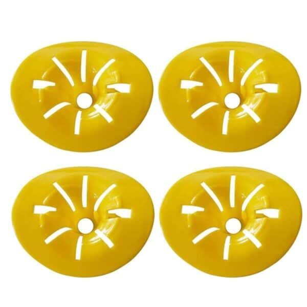 Yellow plastic crab toy with white details, suitable for children or decorations.