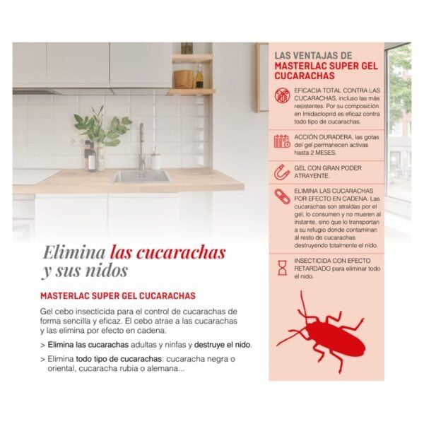 Control de cucarachas con gel insecticida en cocina moderna, fácil y eficaz.