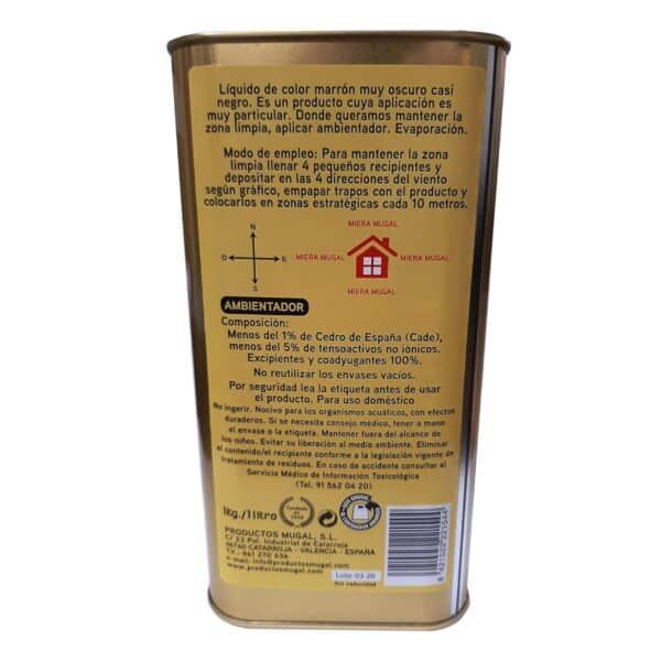 Color marrón oscuro líquido para ambientar espacios, con instrucciones de uso.