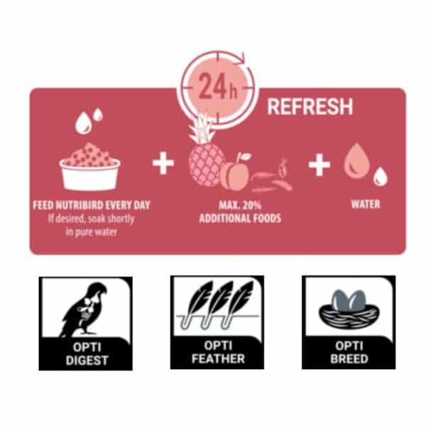 Alto: Instrucciones para alimentar y refrescar a las aves en todo momento.