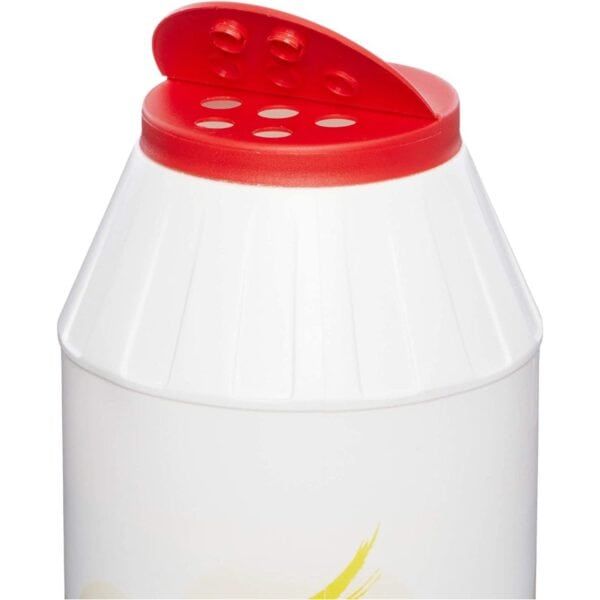 Bote de plástico con tapa roja para uso en cocina y supermercado.