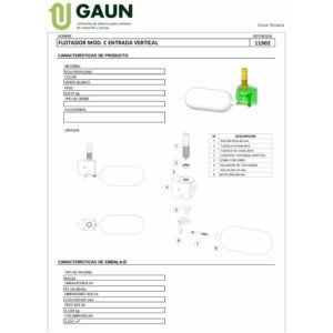 Flotador vertical para acuarios y sistemas de agua, con componentes de alta calidad y fácil instalación.