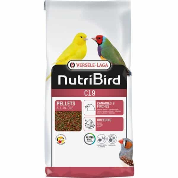 Alimento para aves NutriBird C19 en pellets para canarios y finches, alimentación completa para aves de jaula.