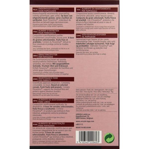 Mantenga una alimentación segura y natural para loros con nuestro alimento de mantenimiento en semillas seleccionadas.