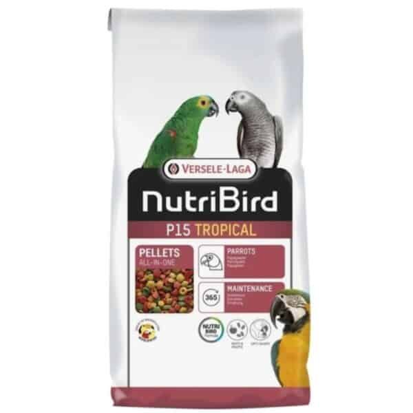 Pellets para aves exóticas NutriBird P15 Tropical, alimentación y mantenimiento de loros y periquitos.