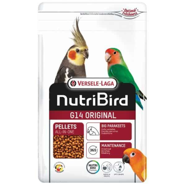 Pellets para aves NutriBird G14 Original en paquete, alimento completo y saludable para aves Exóticas.