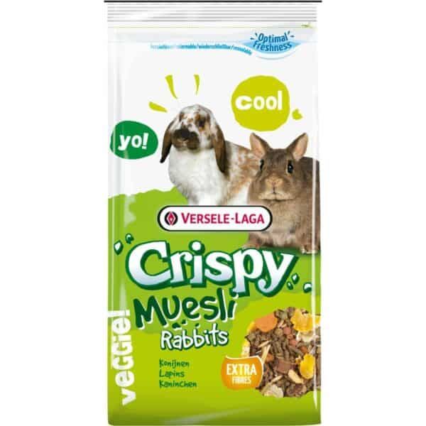 Cuidado de mascotas, muesli para conejos con fibras extra y ingredientes naturales.