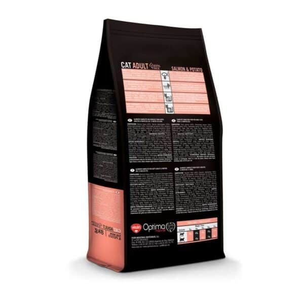 Alimento para gatos adultos sabor salmón y patata, alimento seco, alimentación felina.