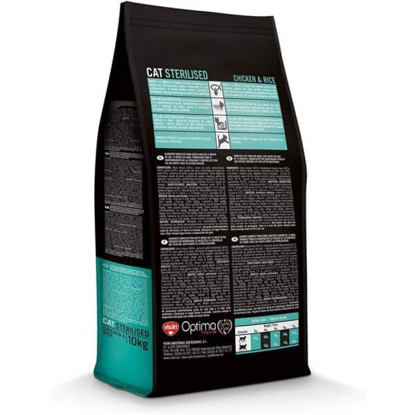 Galleta para gato esterilizado sabor pollo y arroz, 10 kg, alimento premium para felinos.