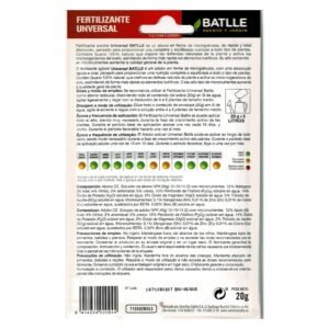 Fertilizante universal Batlle para plantas y jardinería, promueve crecimiento saludable y defendiendo las plantas.